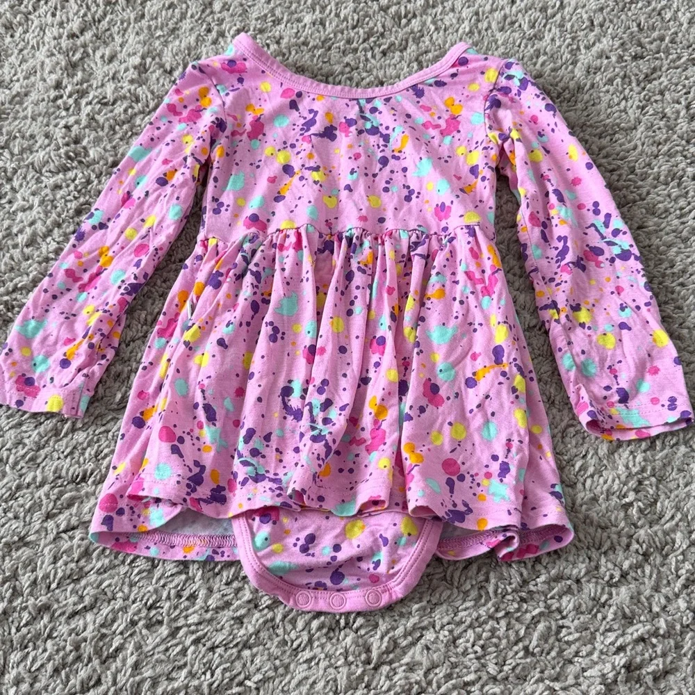 Little Sleepies Bamboo Pink Splatter Pant Long Sleeve Twirl bodysuit dress